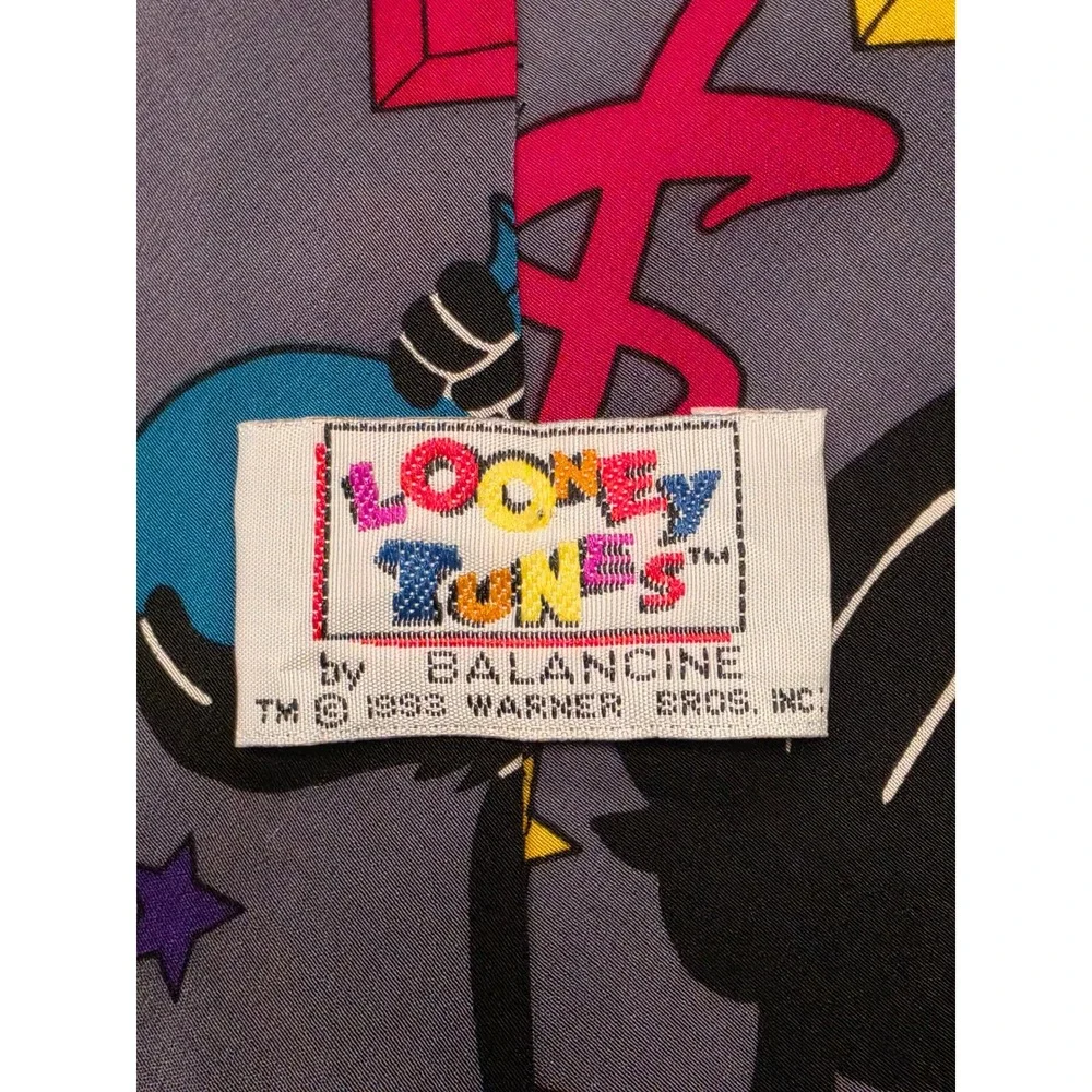 Vintage 1993 Looney Tunes Daffy Duck Money Silk Tie Balancine Grey 90s Cartoon
